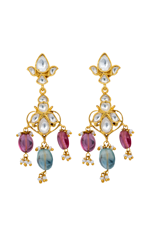 Silver Gulbagh Polki Earrings