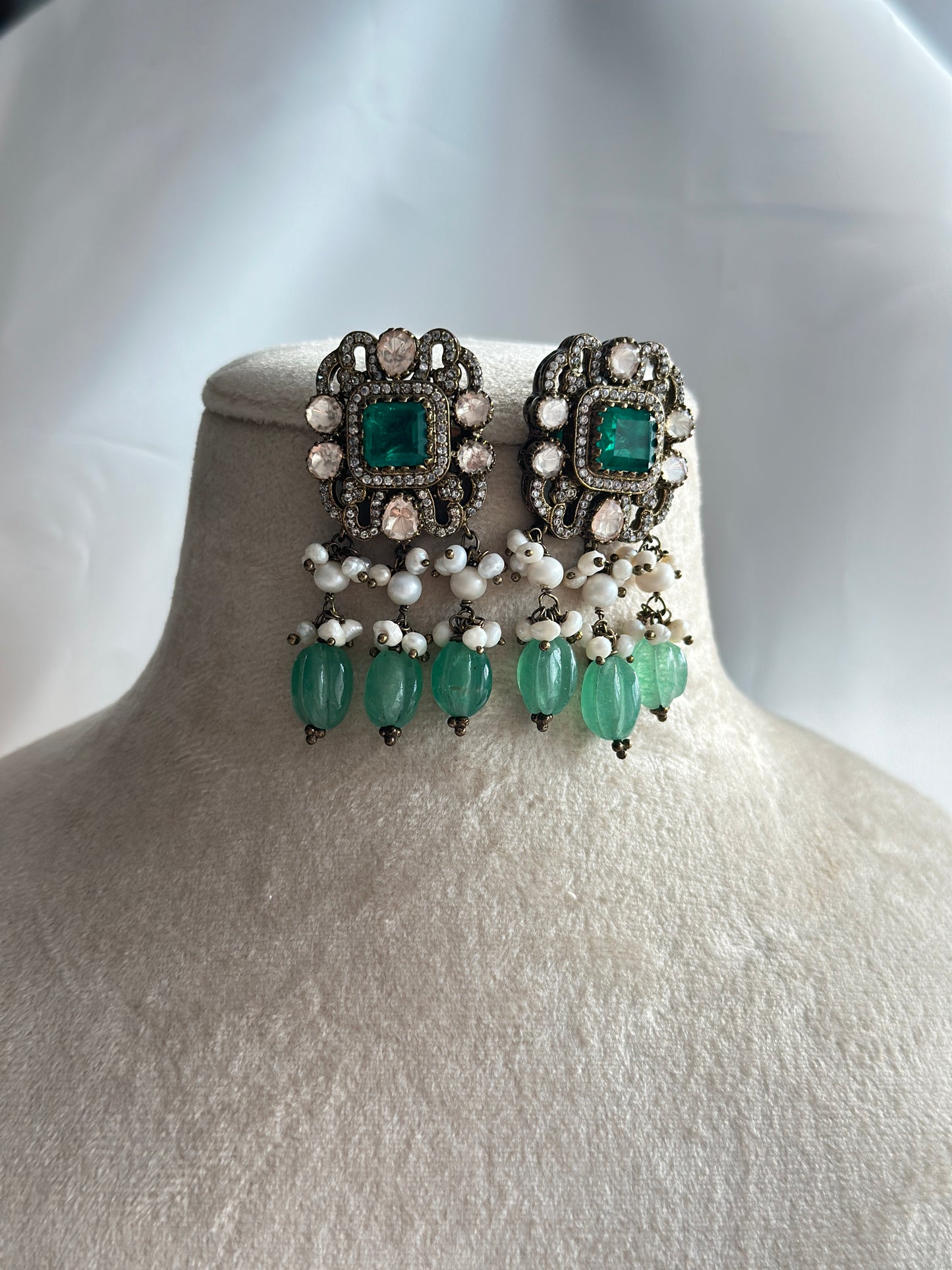 Chandra Earrings in green gemstones