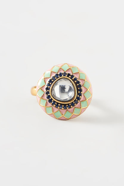 Pure Silver With Beige Enamel Sai Ring