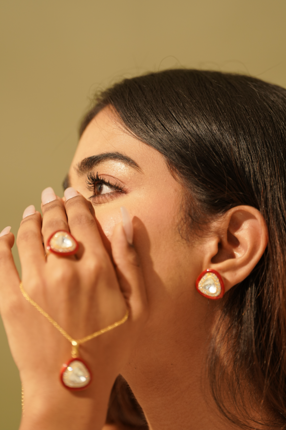 Silver Red Dora Enamel Ear Stud