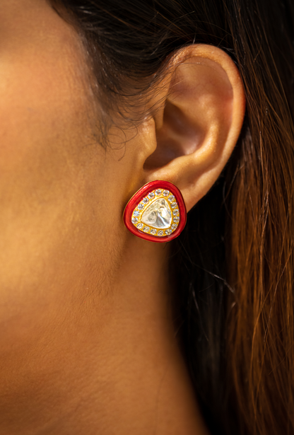 Silver Red Dora Enamel Ear Stud