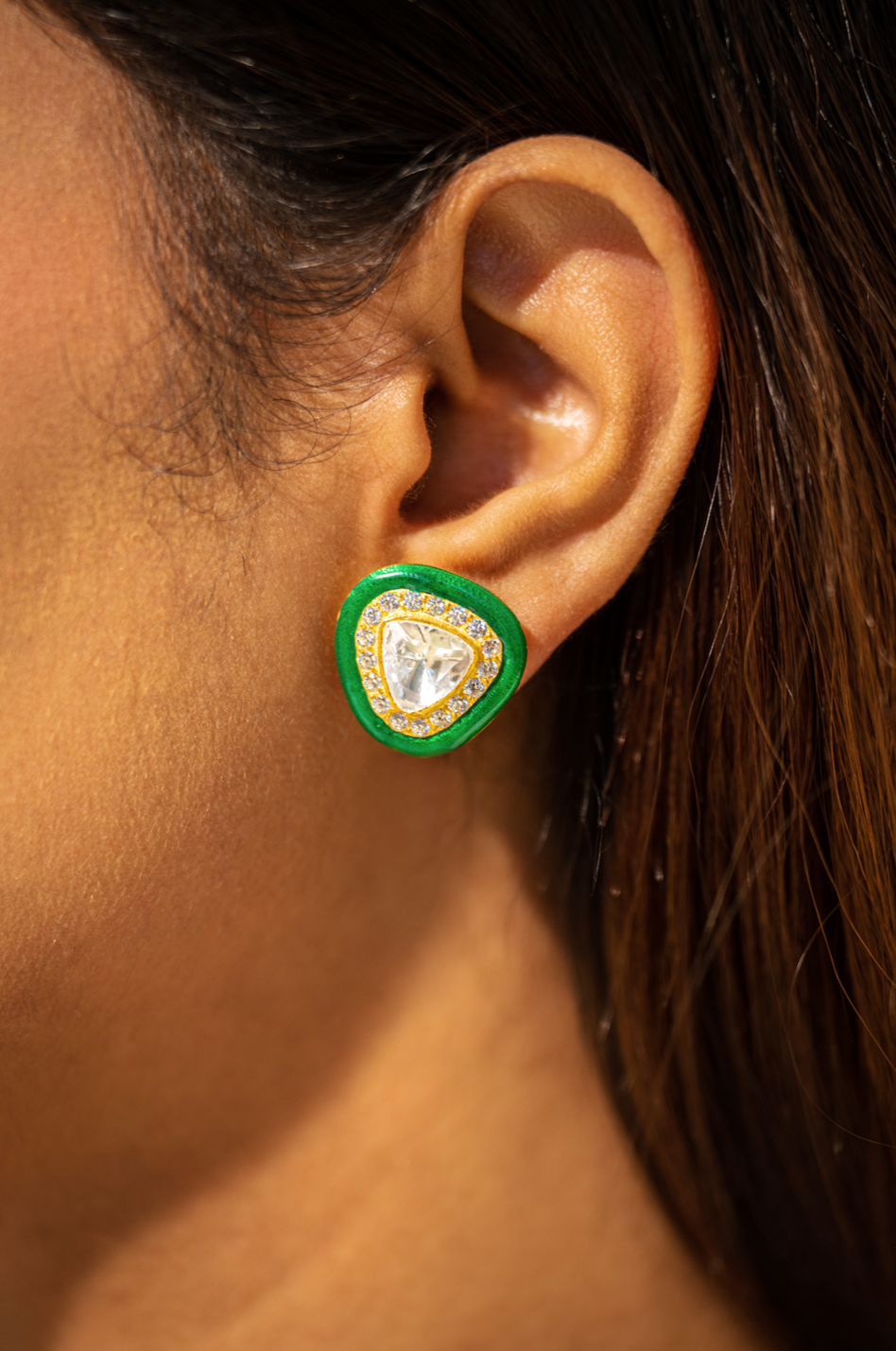 Green Dora Enamel Ear Stud