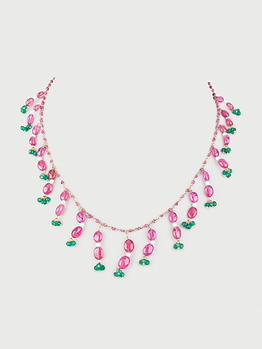 Silver Gulaal Gemstone Necklace