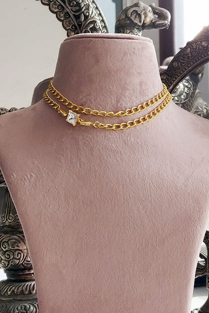 Gold Toned Princess Square Detachable Choker