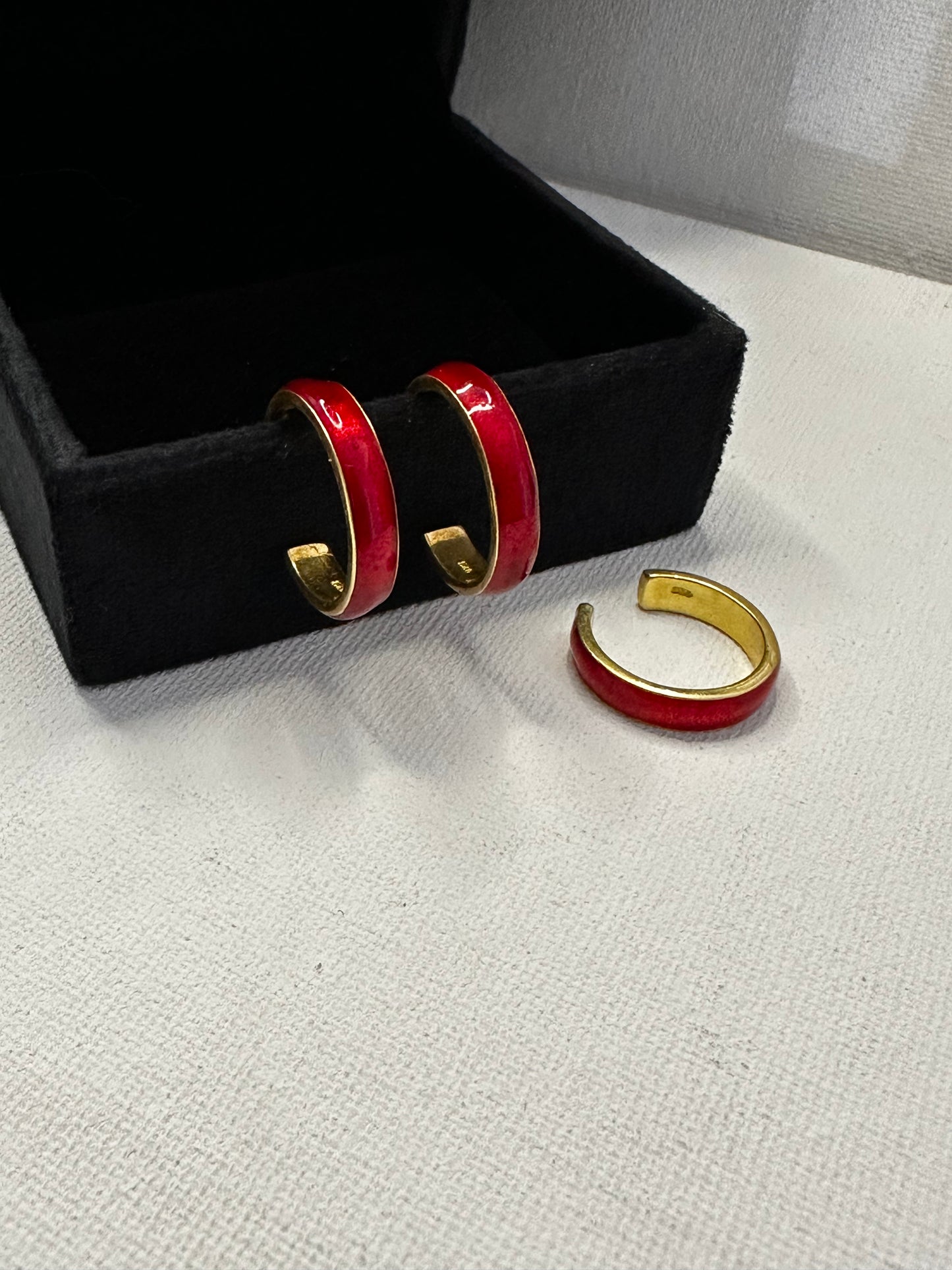 Silver Hoop Earrings In Red Enamel