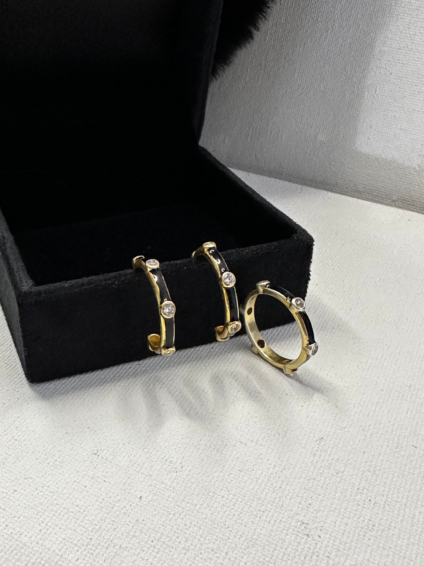 Silver Hoop Earrings In Black Enamel