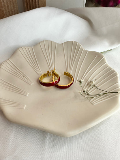 Silver Hoop Earrings In Red Enamel