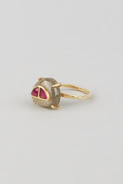 Tia Polki Ring in Red Half Moon