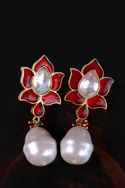 Silver Lotus Baraque Polki Earrings