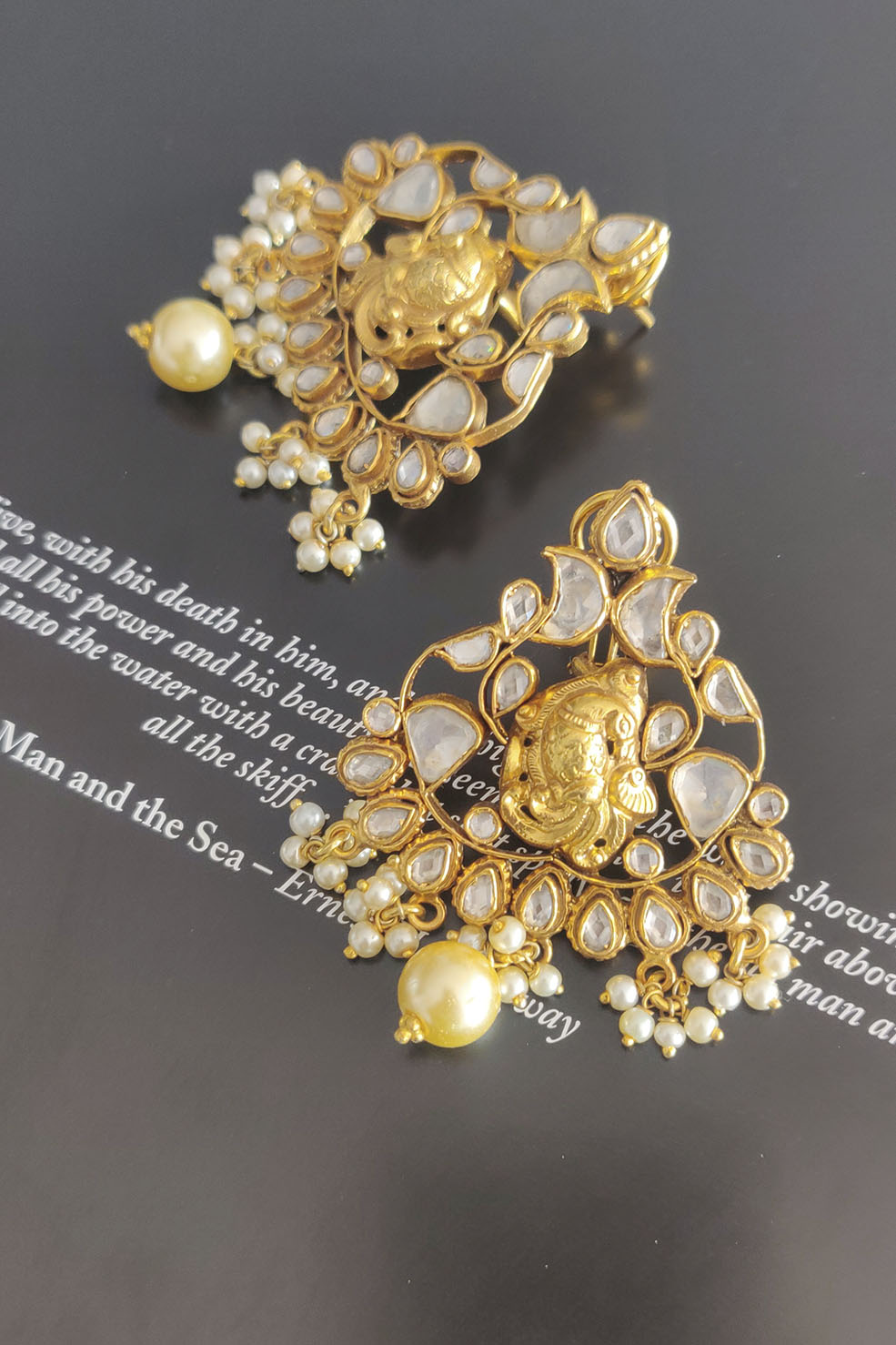 Silver Darpan Earrings with Pearls