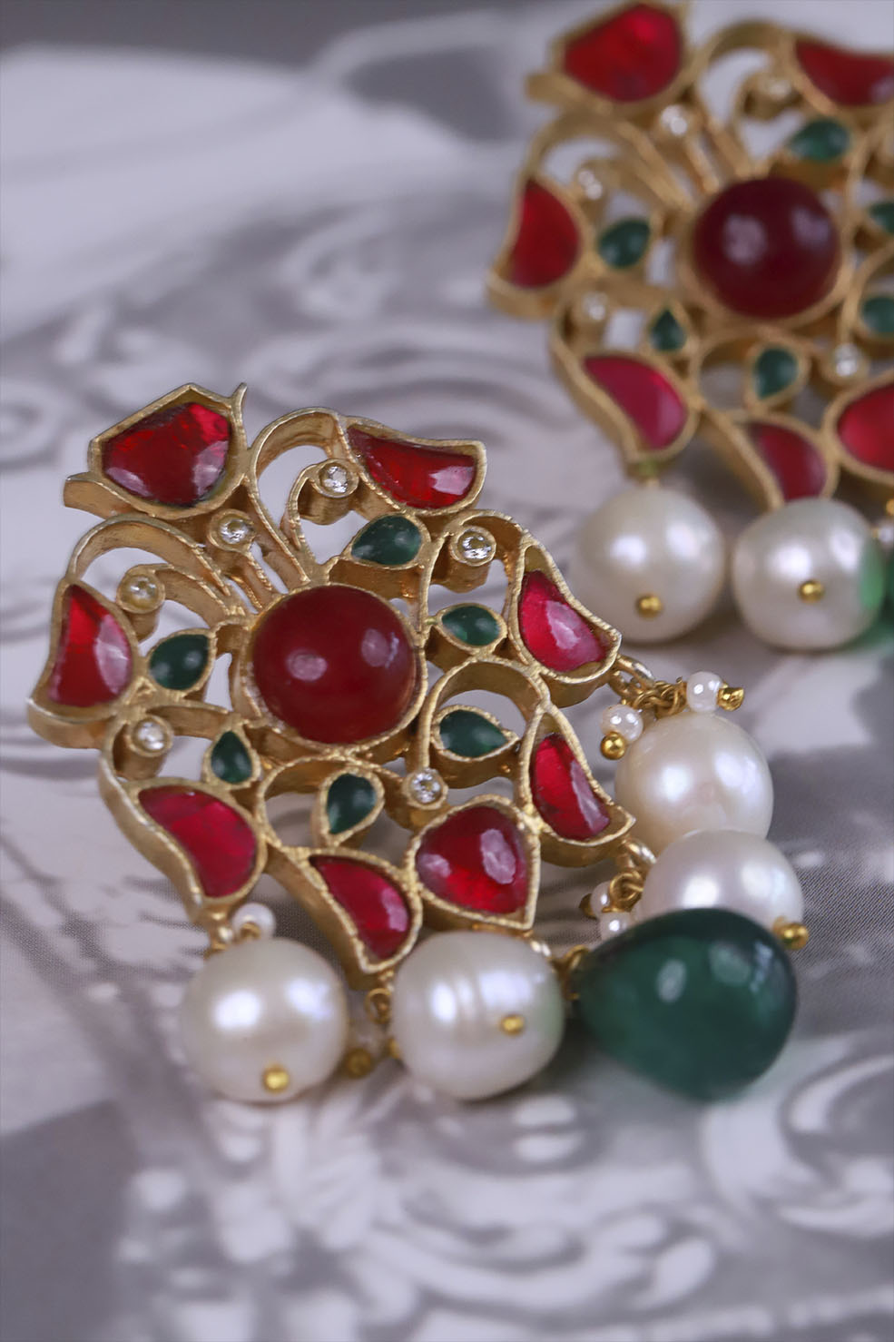 Silver Panjari Pearl Polki Earrings