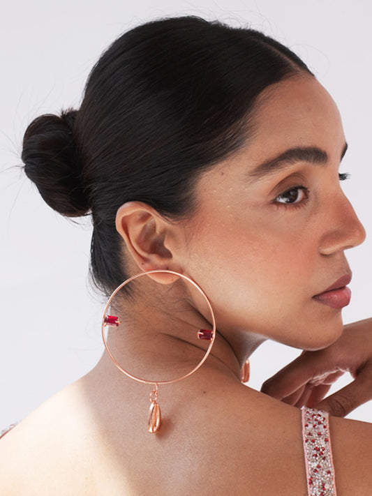 Rose Gold Toned Scarlet Hoop Earrings