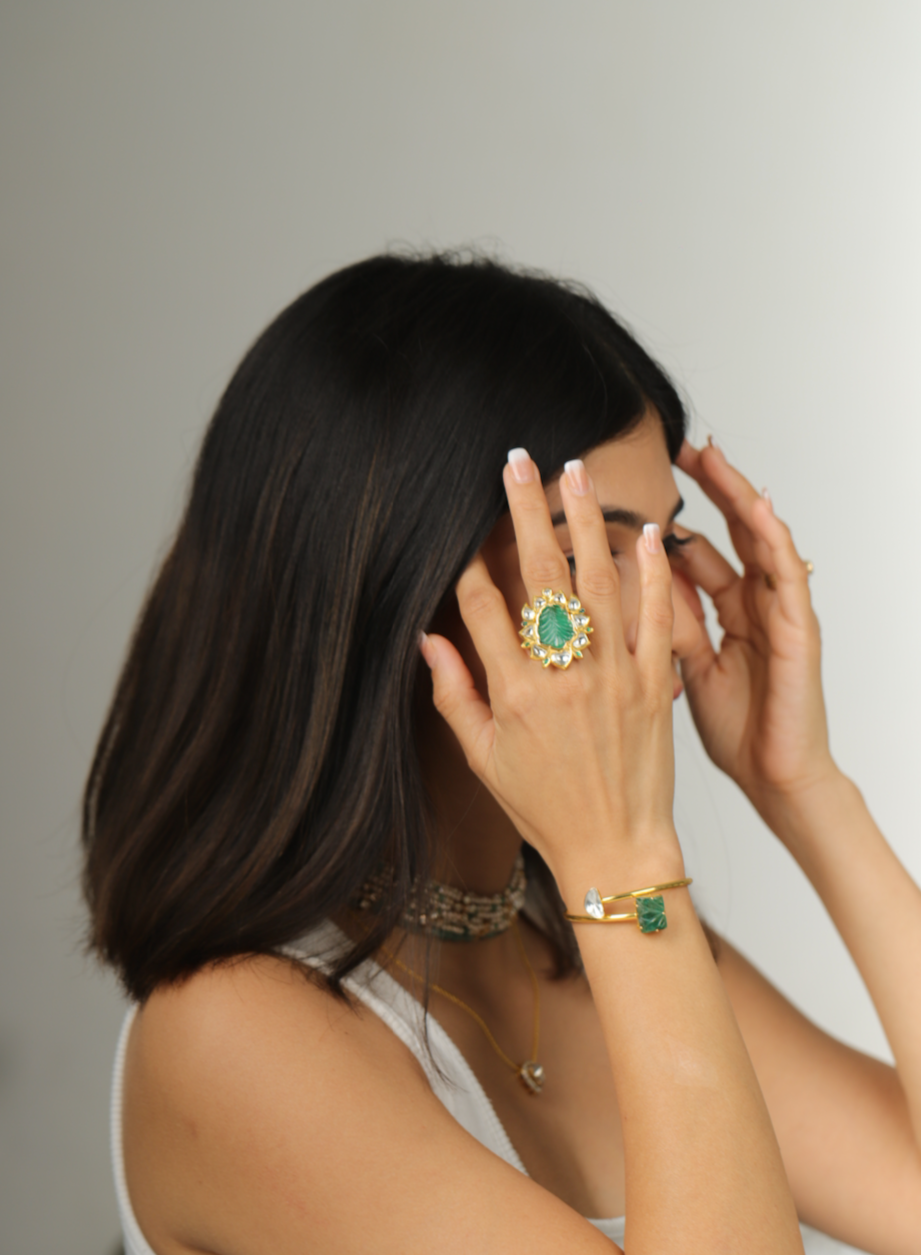 22kt Yellow Gold Emerald Polki Ring